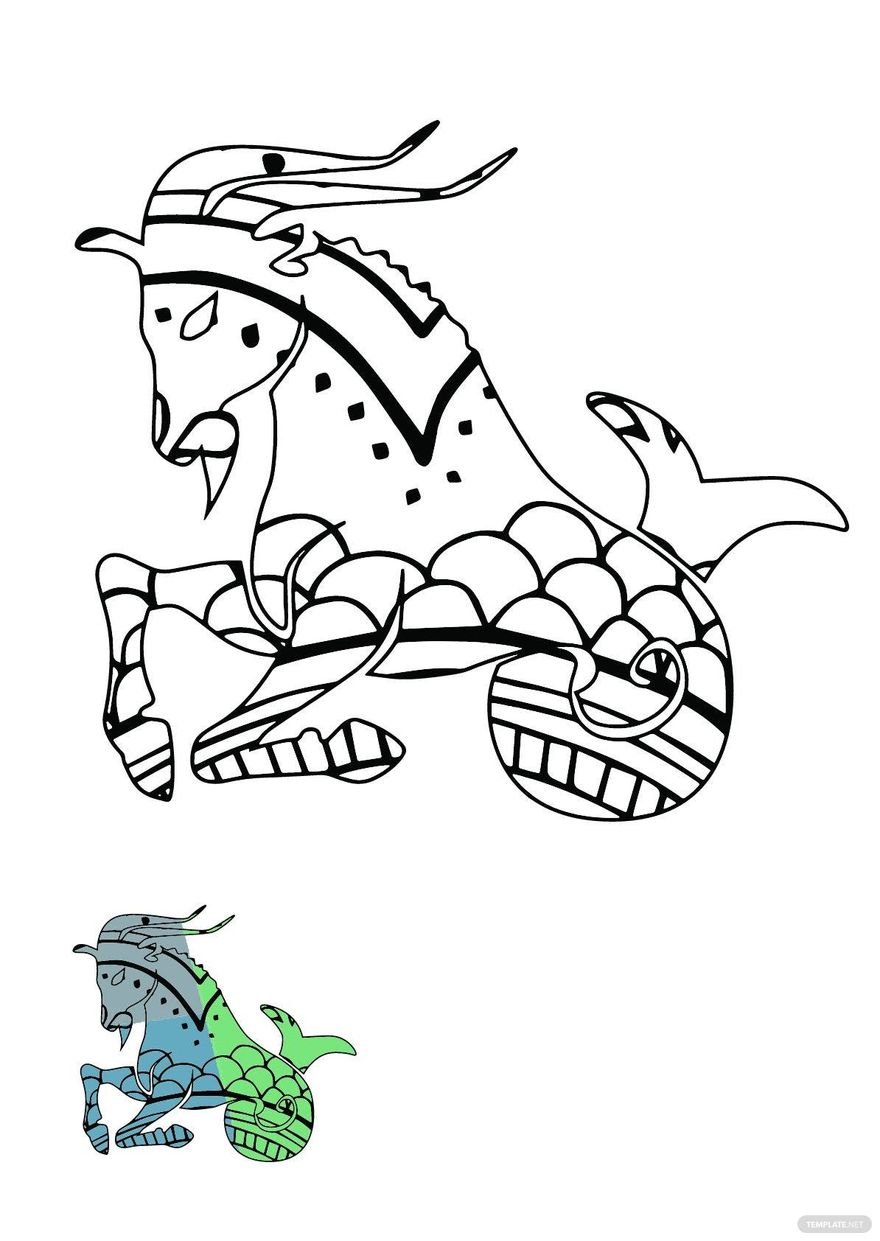 Free zentangle capricorn coloring page