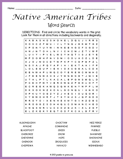 Native american tribes word search