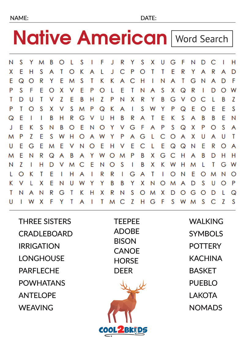 Printable native american word search