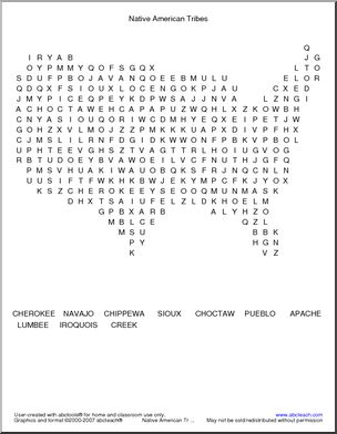 Word search native american tribes elem