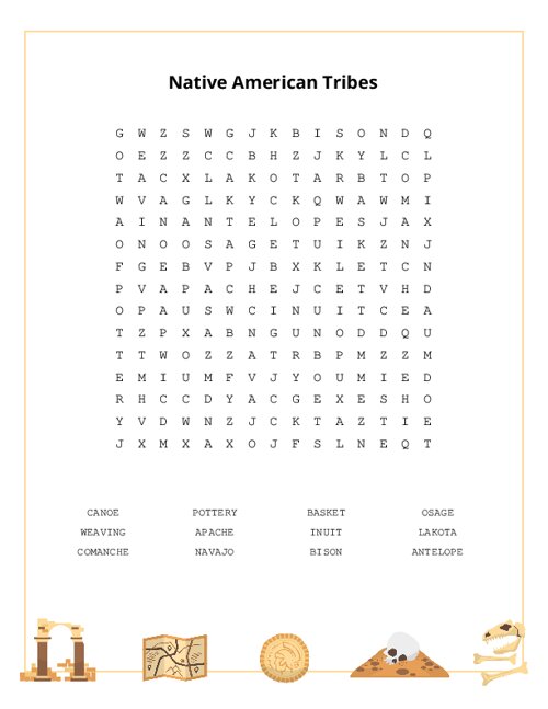 Native american tribes word search