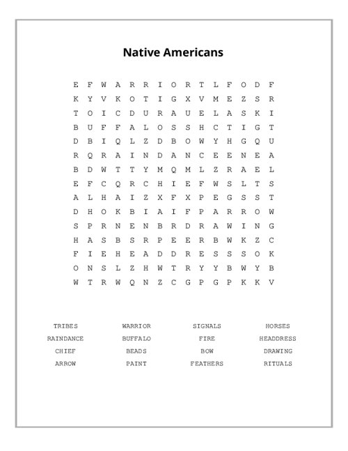Native americans word search