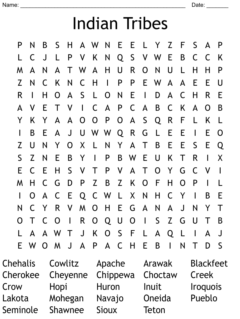 Indian tribes word search
