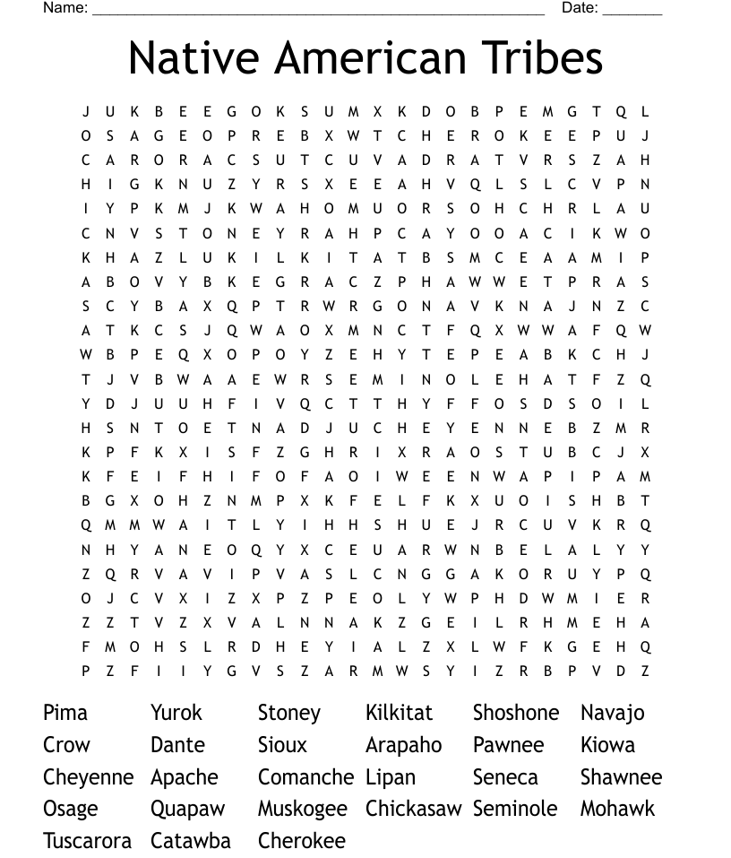 Native american tribes word search