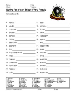 Native american tribes word search and word puzzles worksheet packet
