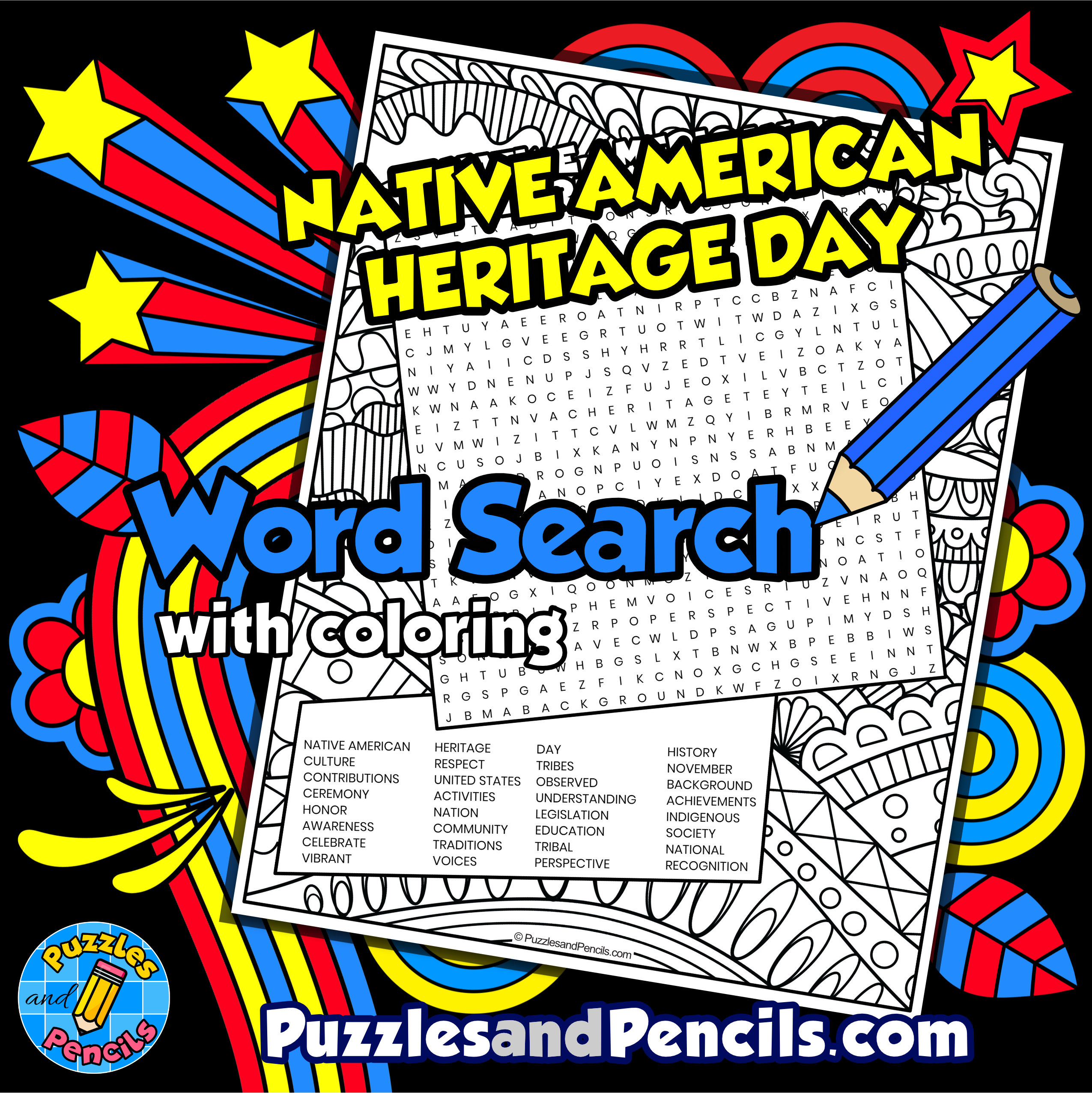 Native american heritage day word search puzzle activity page with coloring made by teachers