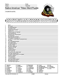 Native american tribes word search and word puzzles worksheet packet