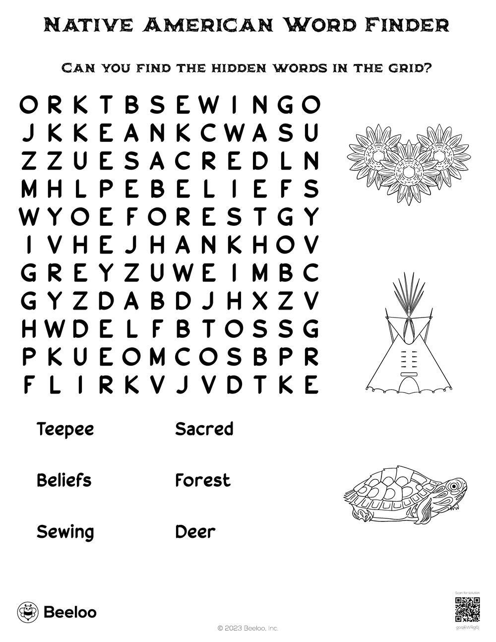 Native american word finder â printable crafts and activities for kids