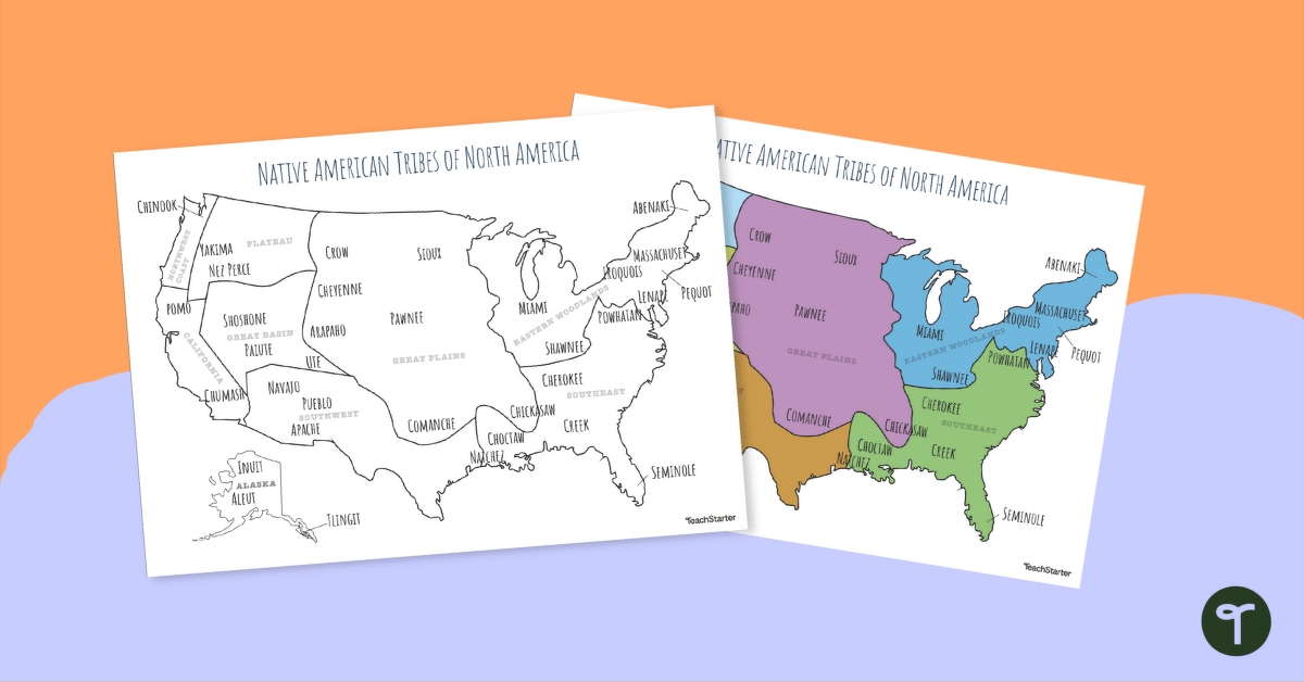 Printable map of native american tribes of north america teach starter