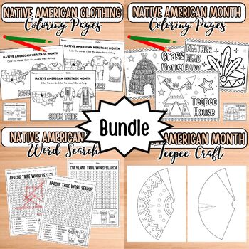Native american heritage month bundle coloring pages word search puzzle game