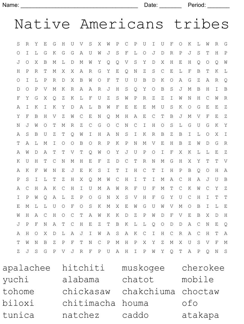 Native americans tribes word search