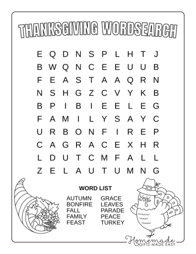 Free printable thanksgiving word search puzzles for kids
