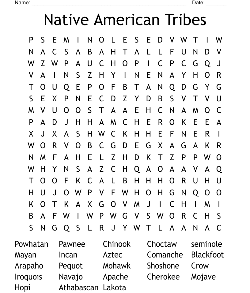 Native american tribe word search