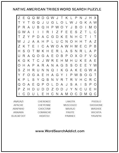 Native american tribes printable word search puzzle word search addict
