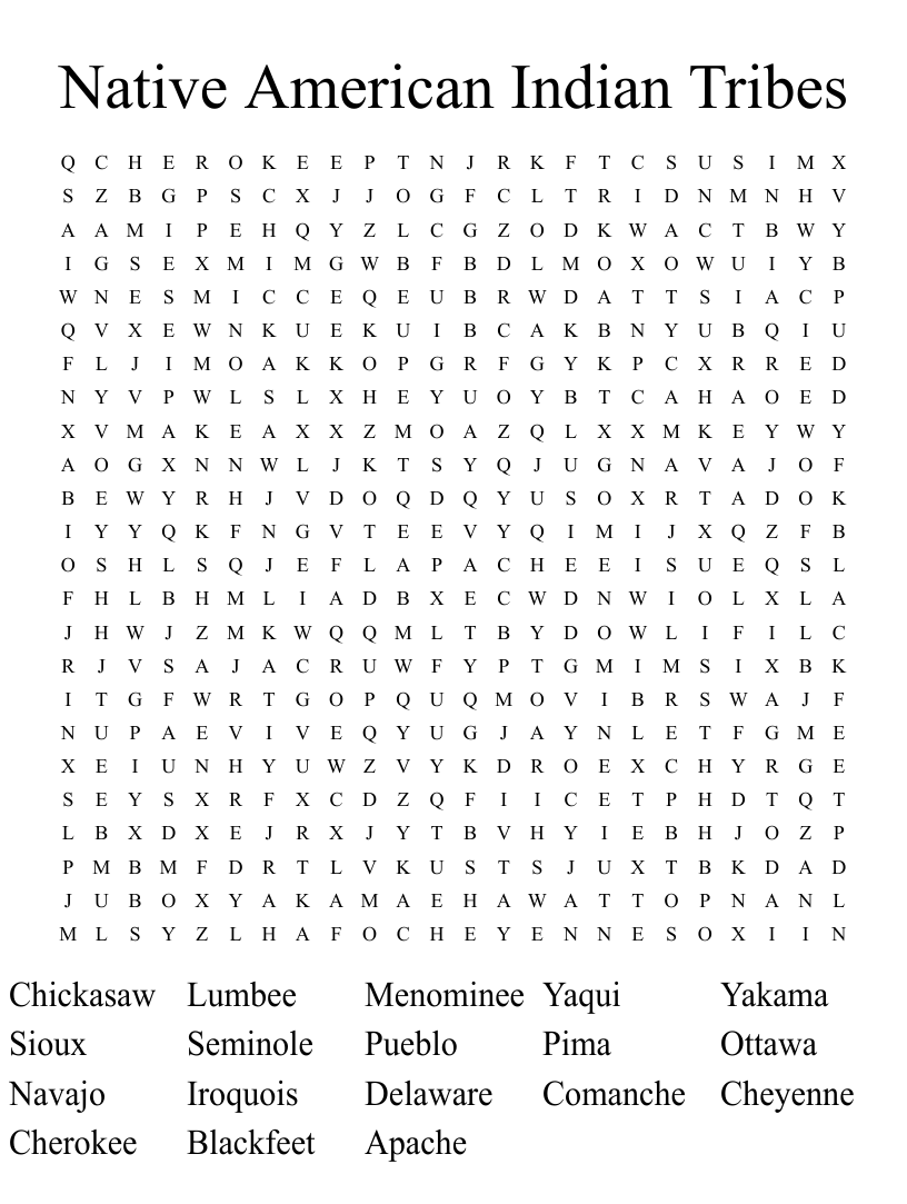 Indian tribes word search