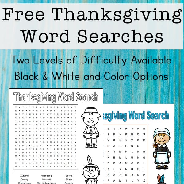Thanksgiving word search for kids free printables
