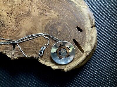 Vtg navajo native american wedding basket pendent silver copper inlay necklace