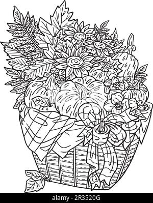 Thanksgiving autumn basket adults coloring page stock vector image art