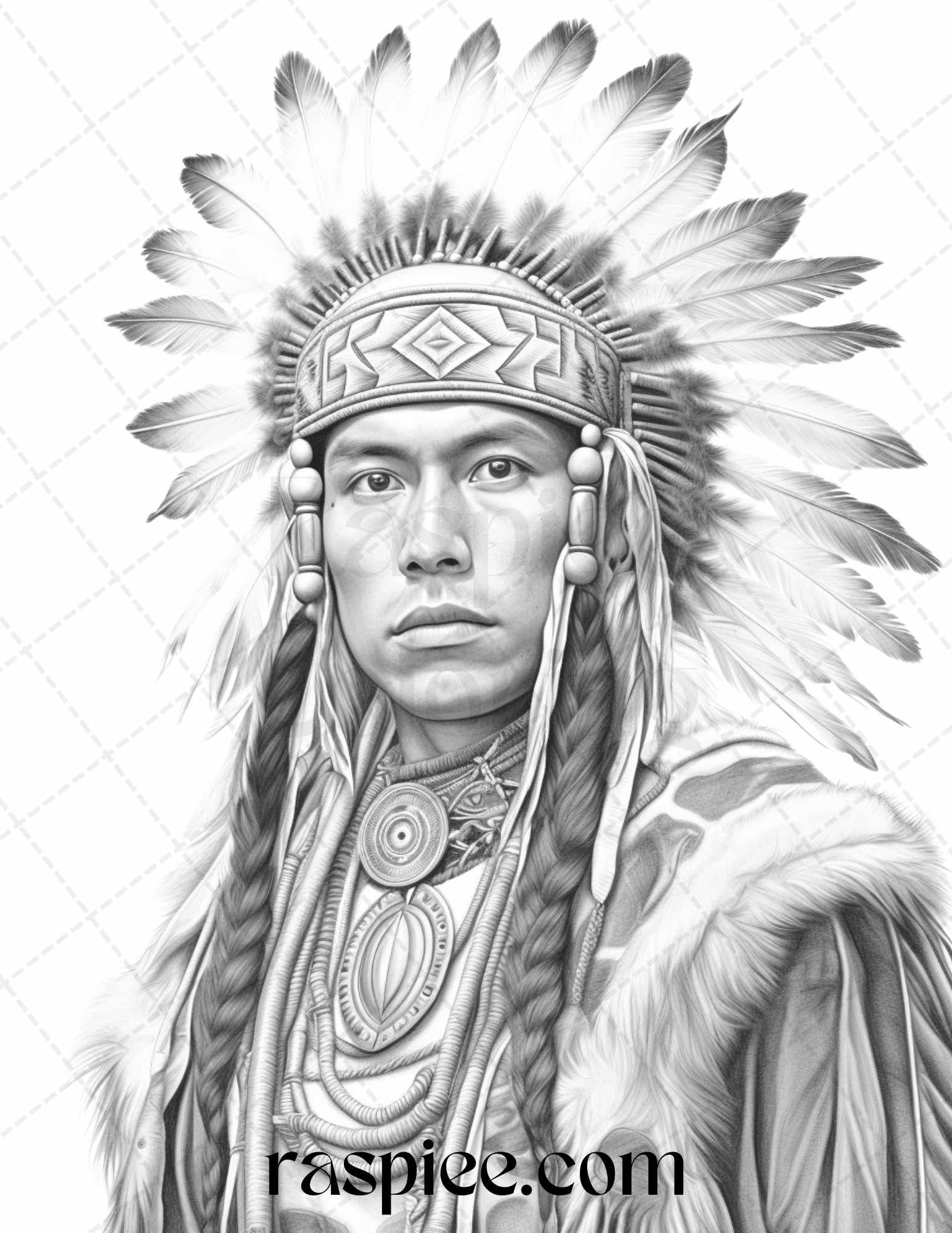 Native american portrait grayscale coloring pages printable for adults grayscale coloring native american drawing grayscale