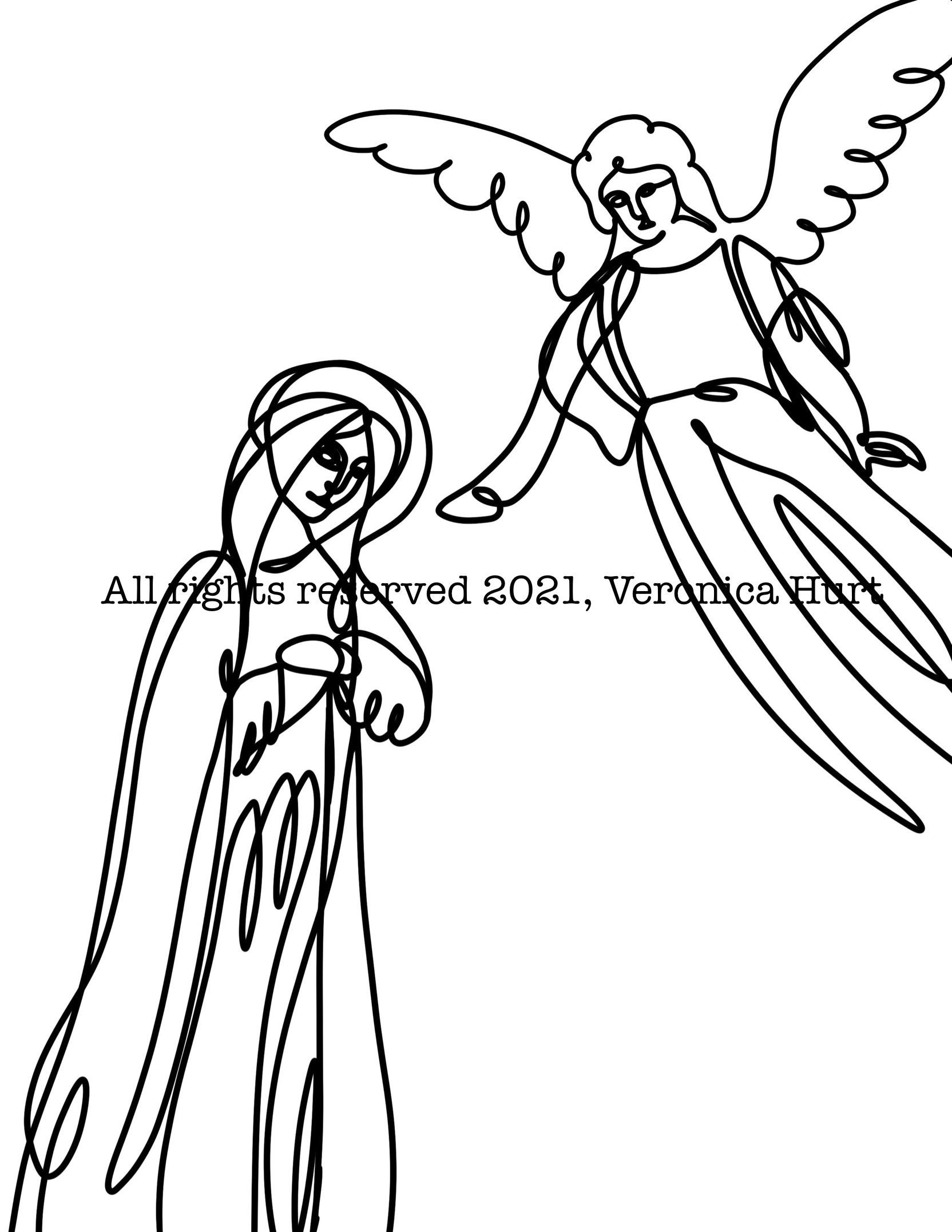 Minimalist catholic coloring page the annunciation blessed mother mary and archangel gabriel for kids and adults