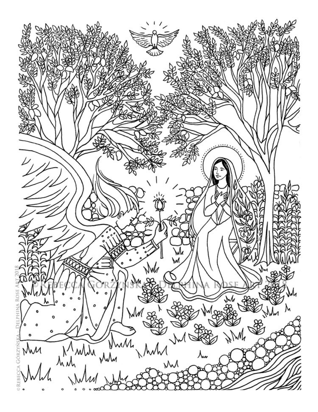 Annunciation coloring page our lady mary angel gabriel marian christian catholic art