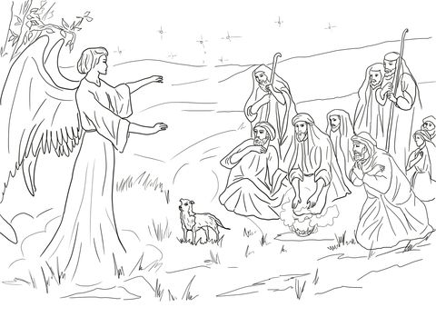 Angel gabriel announcing the birth of christ to shepherds coloring page free printable coloring pâ angel coloring pages nativity coloring pages coloring pages