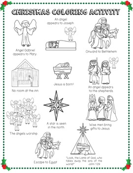 Christmas coloring page activity chronological events teaching tool