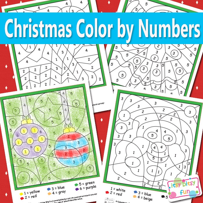 Christmas color by numbers worksheets