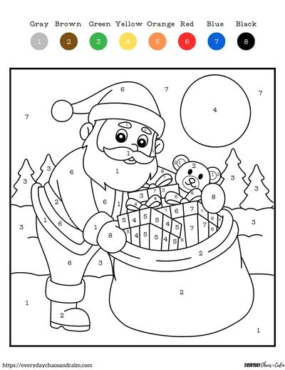 Free printable christmas color by number pages for kids