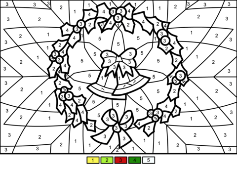 Christmas wreath color by number free printable coloring pages