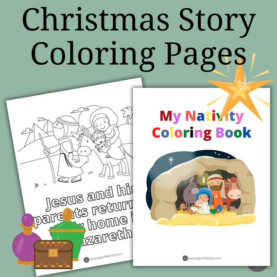 The christmas story coloring page activity nativity for kids sunday school lesson bible story coloring pages advent toddler preschool instant download