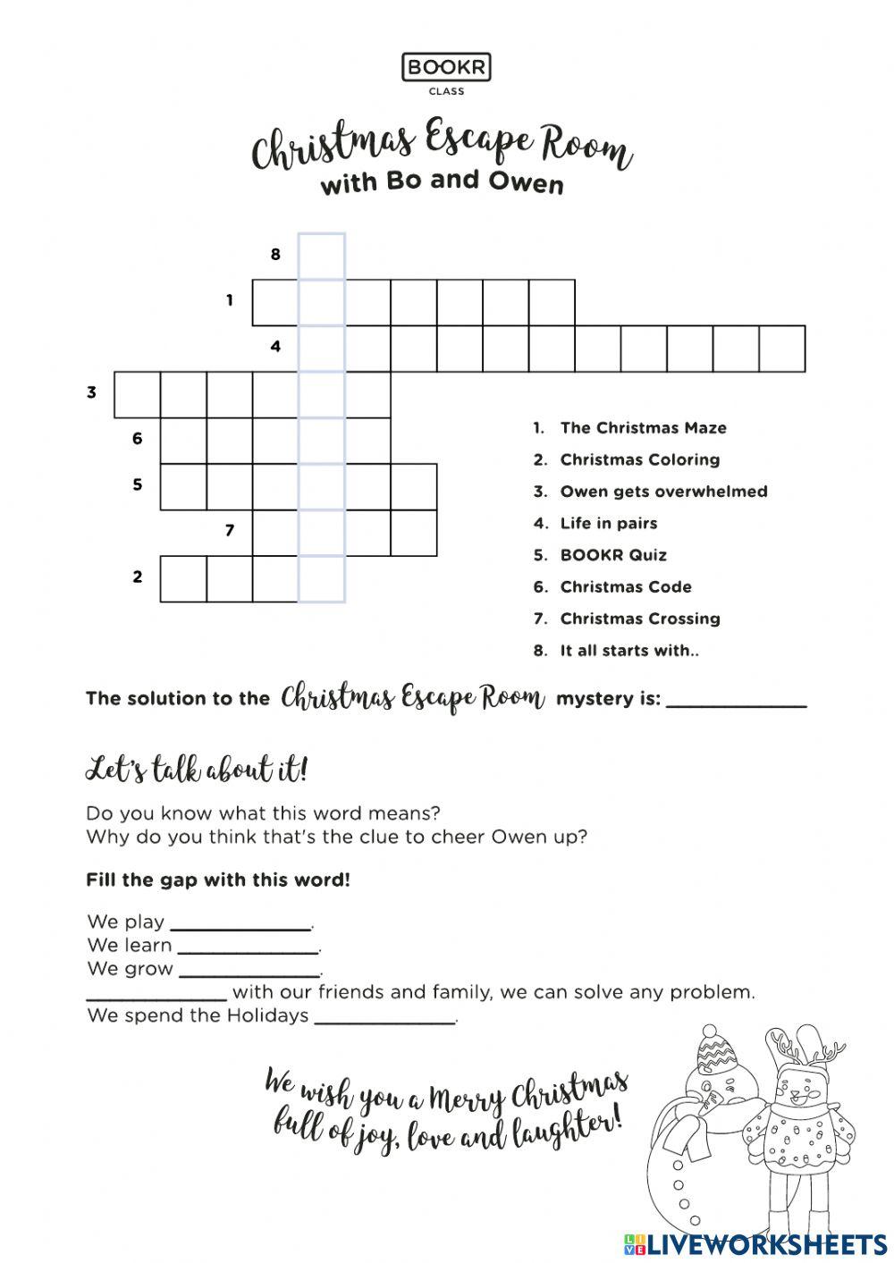 Book r class christmas escape room final puzzle worksheet live worksheets
