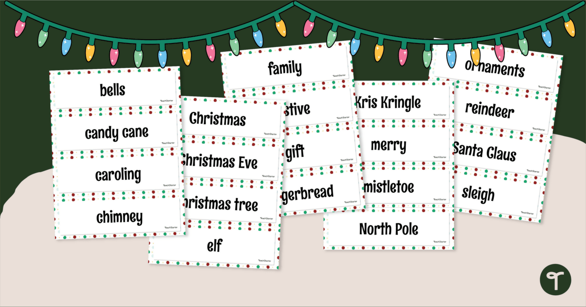Christmas vocabulary word wall teach starter