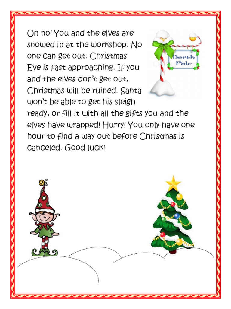 Christmas escape room pdf chocolate santa claus