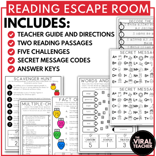 Christmas escape room and close reading strategies christmas reading activities made by teachers
