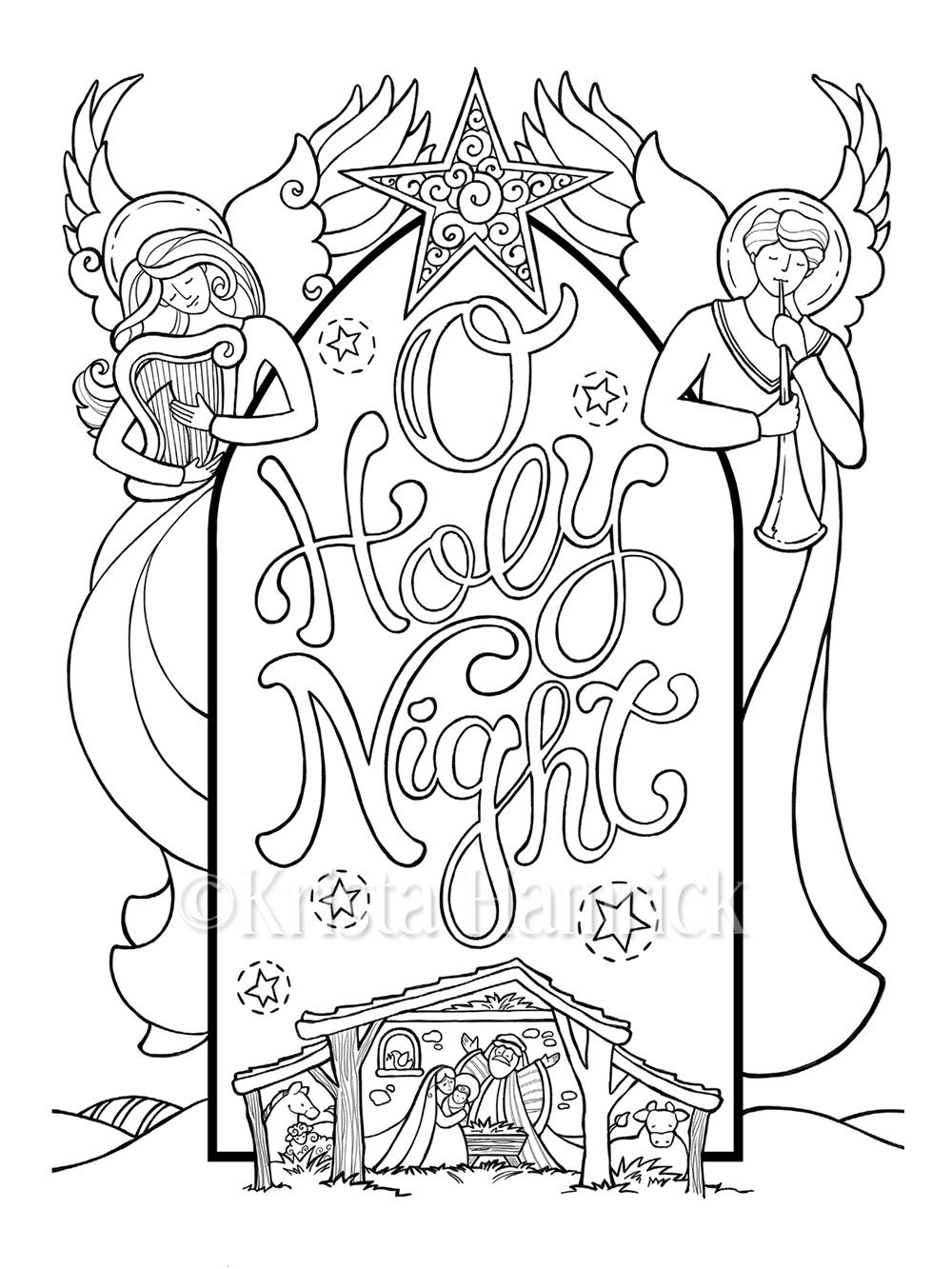 O holy night nativity scene coloring page in two sizes x bible journaling tip
