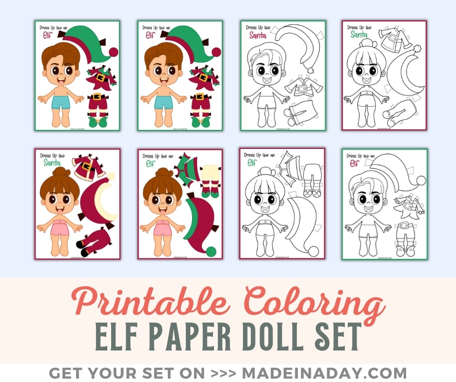 Christmas elf printable paper doll set made in a day