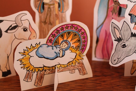 Printable christmas nativity scene paper dolls for children instant digital download pdf coloring pages diy kids advent craft religious