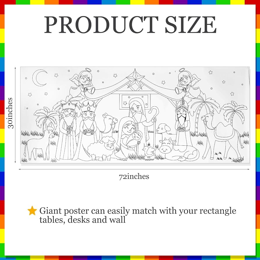 Cholemy pcs christmas giant coloring postertablecloth christmas crafts for kids x inches jumbo nativity scene coloring bannertable cover for kids activities games party classroom xmas decor toys