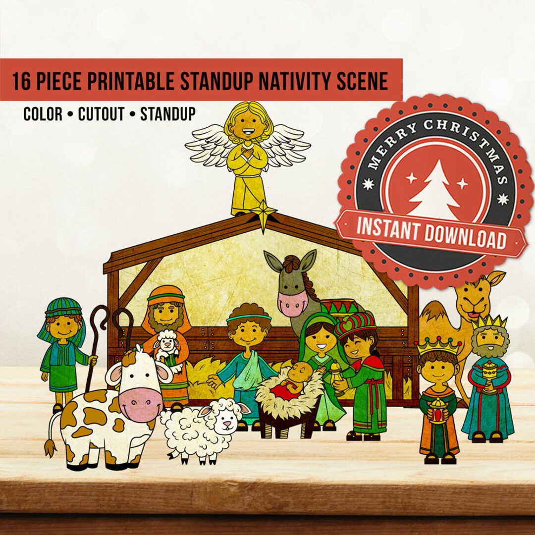 Nativity scene printable nativity cutout diy printable cutout standup nativity scene colorable manger scene christmas paper dolls instant download