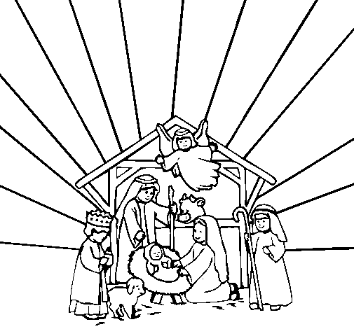 Nativity scene coloring page
