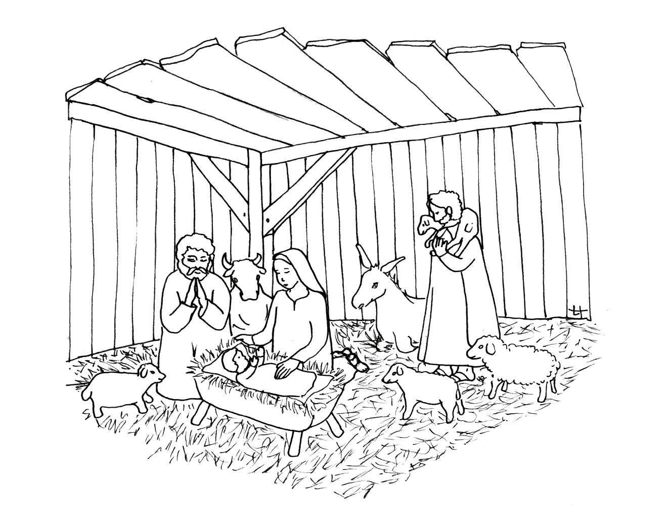 Christmas nativity scene coloring pages for children