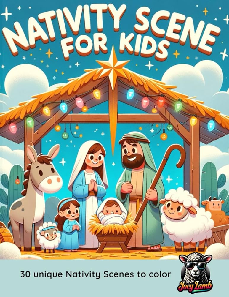 Nativity scene coloring book for kids christian coloring book for children advent prayer book color christmas lamb joey books
