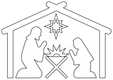 Manger scene outline coloring page free printable coloring pages