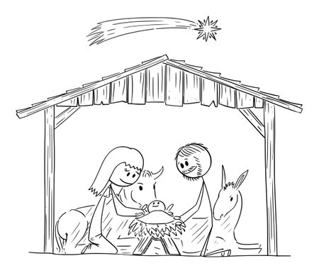 Christmas nativity line drawing stock vector illustration and royalty free christmas nativity line drawing clipart