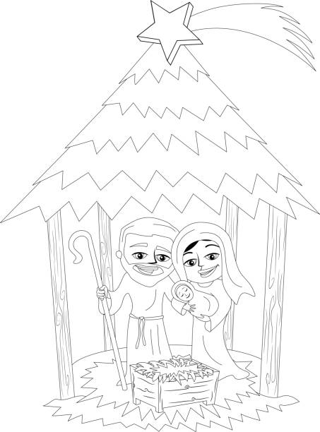 Christmas nativity scene isolated coloring page stock illustration