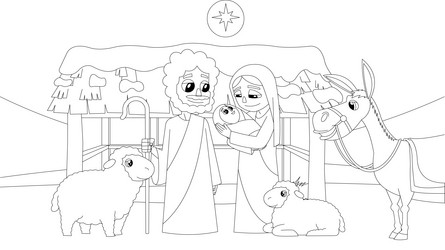 Nativity scene outline vector images over