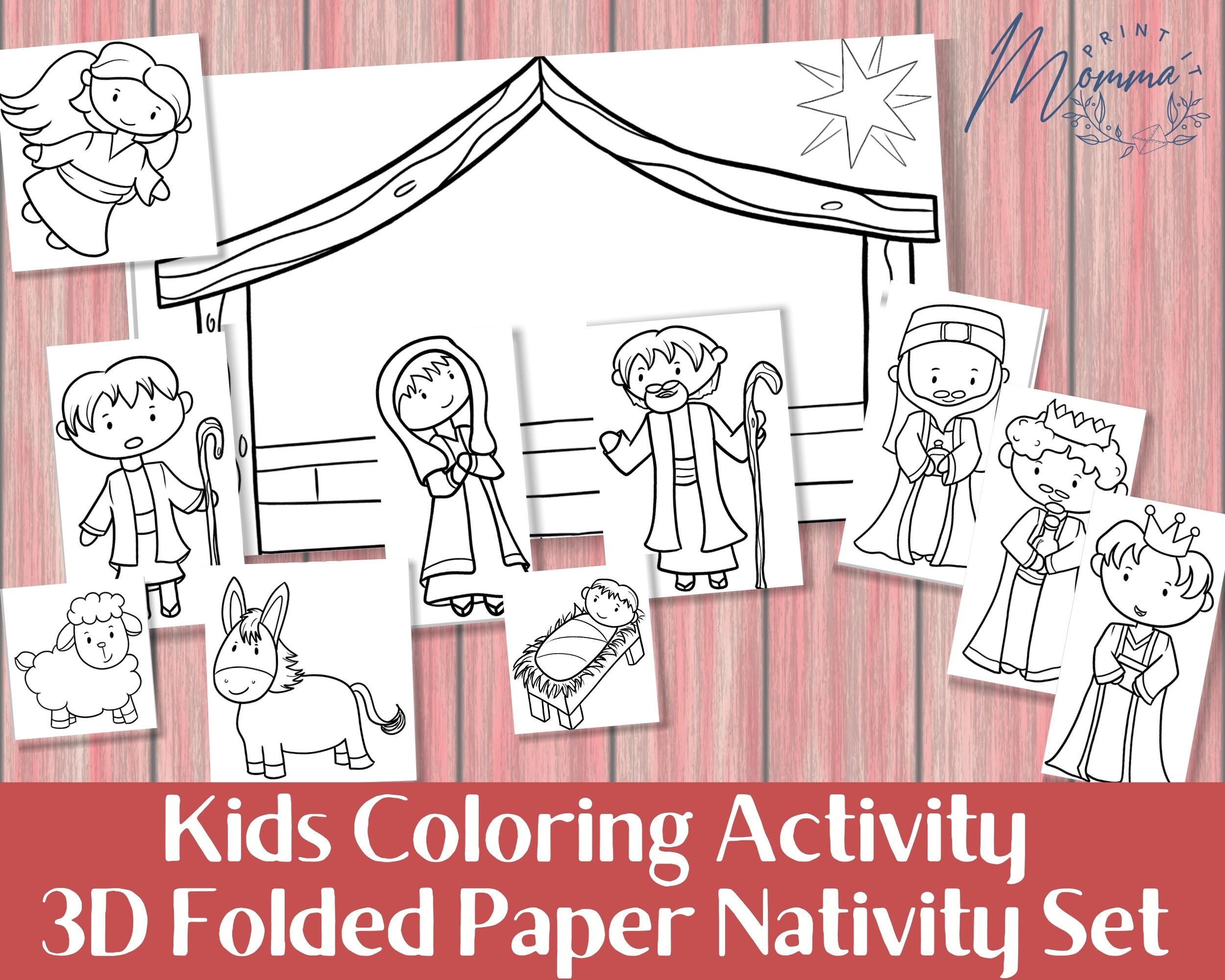 D paper nativity set coloring activity printable diy christmas nativity set for kids digital download christmas kids nativity set instant download