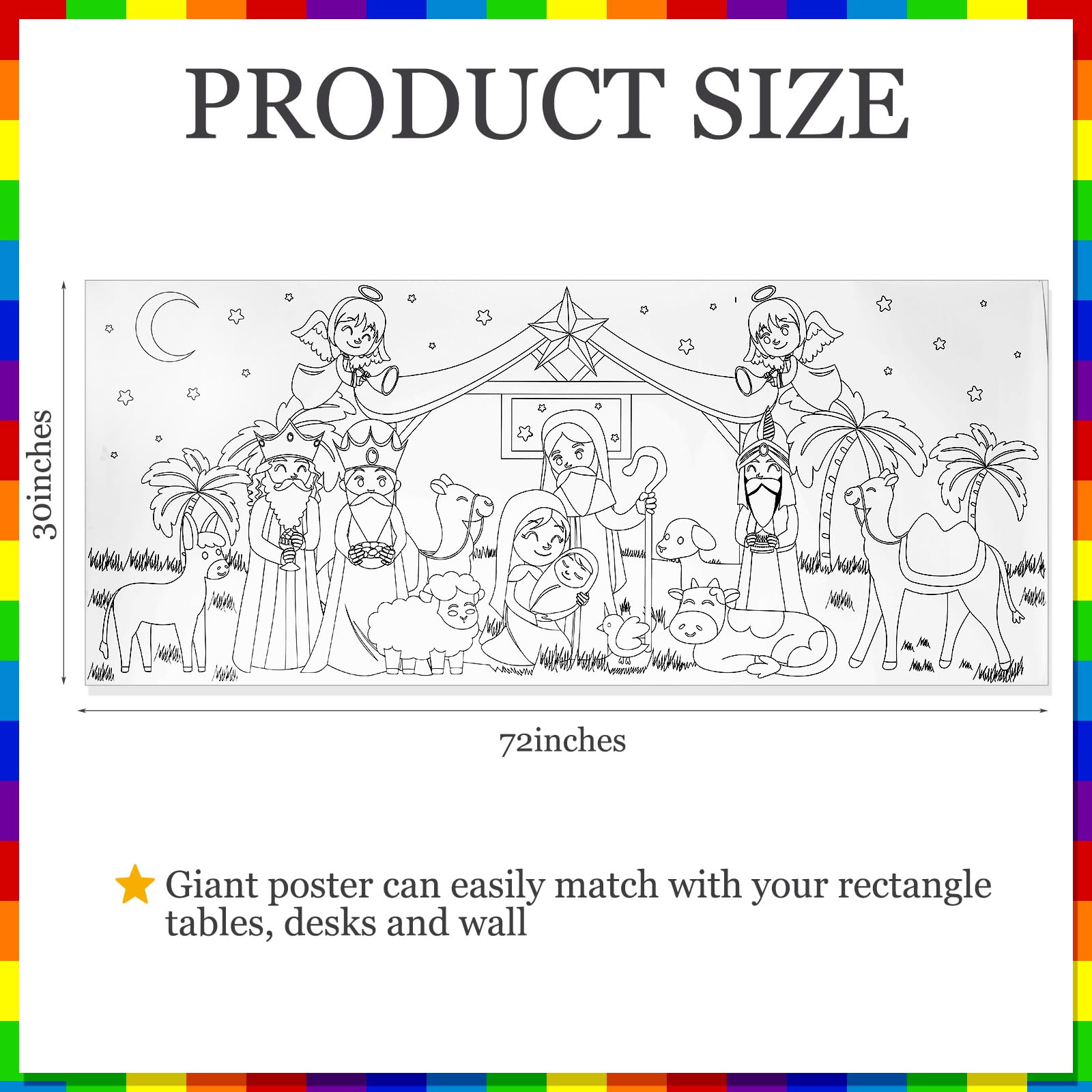 Cholemy pcs christmas giant coloring postertablecloth christmas crafts for kids x inches jumbo nativity scene coloring bannertable cover for kids activities games party classroom xmas decor toys