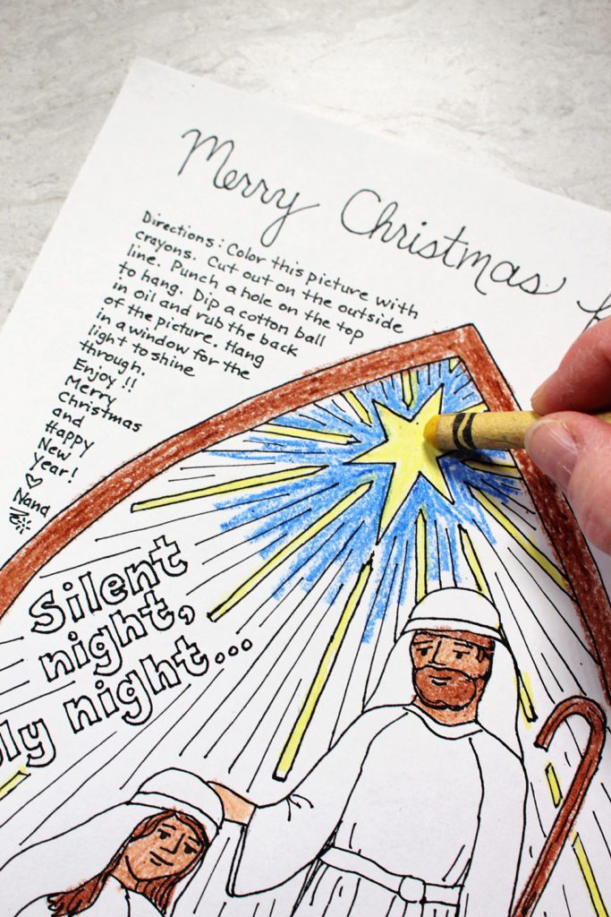 Free silent night christmas coloring page